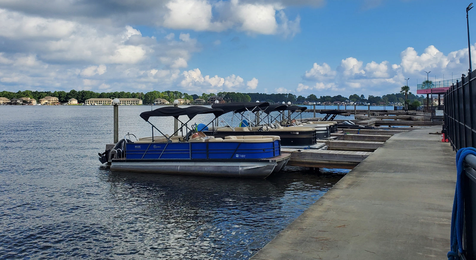 The Funday fleet lined up at Papa's on the Lake